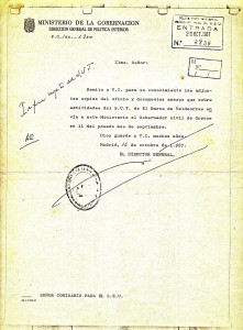 "Informe urgente del SUT" del Ministerio de la Gobernación al Cmisario del SEU (1967)